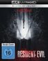 Text: "4K ULTRA HD", "BLU-RAY", "VOM REGISSEUR VON WEAPONS UND BARBARIAN", "RESIDENT EVIL", "Vorab-Cover", "FSK ab 16".  
Scene: Eine dunkle Straße im Wald mit Auto und Schatten., 1 Ultra HD Blu-ray und 1 Blu-ray Disc