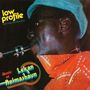 Texte: "low profile (NOT FOR THE BLACKS)", "Music of Lekan Animashaun". Ein Mann spielt ein Blasinstrument, trägt Hut und Brille., LP