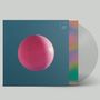 Text: "Elder Island". Ein großes pinkes Sphere-Design vor einem blauen Hintergrund, links die Vinyl mit Regenbogenrand., LP