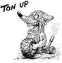 Oben links steht "TON UP". Eine Cartoon-Kreatur mit spitzen Zähnen und Blasenhaut fährt auf einem dicken Reifen, der raucht., 2 LPs