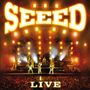 "SEEED" und "LIVE" in leuchtenden Buchstaben. Konzertszene mit Band auf Bühne, Publikum im Vordergrund., CD