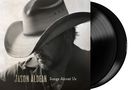 "JASON ALDEAN Songs About Us." Porträt eines Mannes mit Cowboyhut, rechts eine schwarze Schallplatte., 2 LPs