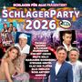 "SchlagerParty 2026", "Schlager für alle präsentiert", "2CDs", Namen von Musikern, farbenfrohe Bühnen- und Partyillustration.