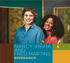 "NANCY VIEIRA AND FRED MARTINS ESPERANÇA." Zwei glückliche Menschen, eine Frau in Rot und ein Mann in Blau, nebeneinander., CD