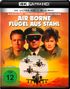 "Air Borne: Flügel aus Stahl" in großer Schrift. Drei Personen, Helikopter vor Sonnenuntergang. FSK 12-Symbol links unten., 1 Ultra HD Blu-ray und 1 Blu-ray Disc