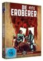 „DIE EROBERER“. Zwei Kämpfer in blauen Gewändern auf Pferden, kraftvoller Handgruß., Blu-ray Disc