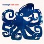 „8 octopi, frail boat“ in blau und rot. Eine blaue Illustration eines Oktopus mit geschwungenen Armen., CD