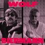 Text: "WOLF BIERMANN". Links ein Mann mit Sonnenbrille, rechts ein älterer Mann mit Gitarre. Zweigeteiltes Bild., CD
