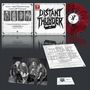 "Distant Thunder DEMO I" auf der Platte und Hülle. Vier Männer mit langen Haaren und Lederjacken. Rote Vinyl-Schallplatte., LP