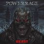 Der Text "POWERRAGE" oben und "BEAST" unten. Dazwischen ein bedrohlicher Metall-Schädel in einer stacheligen Jacke., LP