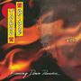 Text: „Tokyo Blade“, „Burning Down Paradise“. Illustration mit Flammen und einem halben Gesicht im Hintergrund., 2 LPs