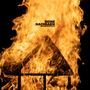 Der Text „DEINE NACHBARN BRANDSTIFTUNG“ ist in schwarzen Buchstaben zu sehen. Ein brennendes Haus inmitten von Flammen., LP