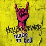 „HELL BOULEVARD made in hell“, pinke Hand mit Hörnergeste, gelber Hintergrund., LP