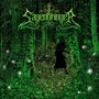 "Sagenbringer" steht in kunstvollem, grünem Text. Eine geheimnisvolle Gestalt mit Hörnern steht in einem dunklen Wald., CD