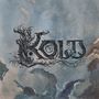Text „KOLD“ in kunstvoller, verzweigter Schrift auf einem wolkenartigen, blauen Hintergrund, Illustration., LP