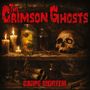 Text: "The Crimson Ghosts" oben, "Carpe Mortem" unten in roter Schrift. Eine Illustration mit Kerzen, Flaschen und einem Totenschädel.