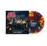"Metal Church", "Dead to Rights". Illustration: Skelett auf einem Thron vor Flammen und dunklem Himmel. Buntes Vinyl., LP