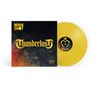 Logo "MOON SHOT", Text "Thunderlust" in Gelb, gelbe Vinyl-Schallplatte, kosmischer Hintergrund, kleines gelbes Herz.