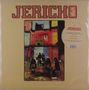 JERICHO in großer Schrift mit pixelartigem Muster. Bild zeigt Menschen um ein Lagerfeuer vor bunten Häusern. , LP