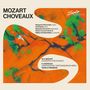 Texte: "MOZART CHOVEAUX", "Margarita Höhenrieder, piano", "WORLD PREMIERE". Abstrakte Malerei in Orange und Grün., CD