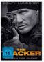 Text: "THE TRACKER", "DOLPH LUNDGREN", "SPUREN DER RACHE", FSK 16 Logo. Ein Mann zielt mit einem Gewehr, trägt eine Mütze., DVD