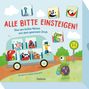 „ALLE BITTE EINSTEIGEN! Das verrückte Memo mit dem gewissen Dreh.“ Ein Bus mit tierischen Fahrgästen an einer Haltestelle.