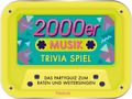 „2000er Musik Trivia Spiel – Das Partyquiz zum Raten und Weitersingen“. Bunte 90er Jahre Grafik, pink und gelb.