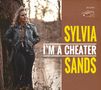 Sylvia Sands, I'm a Cheater. Frau in Lederjacke lehnt an Baum. Hintergrund ist ein Wald mit Wasser., CD
