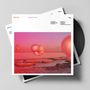 Cover "Beneath Your Feet" von Fanatico. Trackliste oben rechts. Illustration von rosa Wolken über einer Landschaft., LP