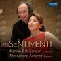 „SENTIMENTI“ Karine Babajanyan, Sopran, Alessandro Amoretti, Piano. Zwei Personen, eine Frau in Rot. Logo: Oehms Classics., CD