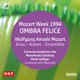 Mozart Week 1994, Ombra Felice, Werke von Mozart. Dirigent Heinz Holliger. Grüne und violette Farben mit Logos.