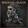 "MISSION IN BLACK" und "DIVINITY OF LIES". Eine Illustration zeigt eine maskierte Figur mit einer Schlange.