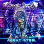 "CRYING STEEL" oben, "AGENT STEEL" unten. Illustration einer futuristischen Person mit Headset, hinter geometrischen Mustern., CD