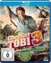 "Checker Tobi 3: Die heimliche Herrscherin der Erde" steht in großen Buchstaben. Ein Mann schwingt an einer Liane, ein Mädchen filmt.