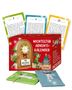 „Wichteltür Adventskalender“ groß auf rotem Hintergrund. Illustration: Wichtel, Tür, Tannenbaum und Umzugskisten.