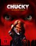 Text: "Don Mancini's Chucky - Die komplette Serie" und "FSK ab 18". Eine gruselige Puppe hält ein blutiges Messer vor roten Hintergrund., 6 Blu-ray Discs