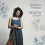 "Eleanna Pitsikaki, ároma." Frau in blauem Kleid hält ein Saiteninstrument, umgeben von floralen Zeichnungen., CD