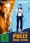„POLLY blue eyes“ steht groß in orange und blau, mit „Ein Film von Tomy Wigand“. Zwei Menschen, einer in orange, einer in blau.