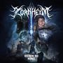 "Zornheym" oben, "Descending Into Madness" unten. Dunkles, mystisches Gemälde mit Figuren, Zug und blauem Lichtstrahl., LP