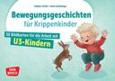 „Bewegungsgeschichten für Krippenkinder“, 30 Bildkarten für U3-Kinder. Illustration: Kind springt freudig neben einem Hasen., Diverse