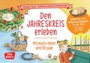 "Den JAHRESKREIS erleben. Mitmach-Ideen und Rituale." Ein Kind zündet Kerzen an, ein Adventskranz ist zu sehen., Buch