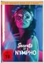 „Die gesamte Serie auf 3 DVDs“, „Secrets of a Nympho“, „FSK ab 18“. Frau mit Maske in buntem Licht.