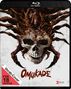 Text: "OMUKADE", "FSK 18 beantragt", "Vorab-Cover". 

Das Cover zeigt einen Totenkopf kombiniert mit einem monströsen, spinnenartigen Wesen., Blu-ray Disc