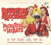 "Atomicat Records presents: Phantom Rockers in 'Pocketful of Hearts'. Starring White Bear, The La Dell Sisters, Kenny Esquire." 

Ein Cowboy mit Gitarre, flankiert von zwei Frauen in Rot und Gelb, umgeben von Herzen.