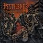 "Pestilence, Bangkok Bloodshed." Mehrere Skelette in zerrissener Kleidung greifen eine Person an, Stadt im Hintergrund., CD