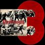 Aufschrift: "Onslaught", "Origins of Aggression". Bild: Rote Vinylplatten, Cover mit Straßenszene und Polizisten., 2 LPs