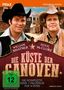 Text: "Western-Klassiker", "William Shatner", "Doug McClure", "Die Küste der Ganoven", "FSK ab 12", "Serie + Pilotfilm auf 4 DVDs". Zwei Männer in Cowboyhüten vor einer Westernstadt. Oben in orange ist das PIDAX-Logo., 4 DVDs