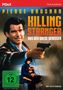 Text: "PIDAX", "PIERCE BROSNAN", "KILLING STRANGER", "AUS DER WIEGE GERISSEN", "FSK ab 12 freigegeben". Ein Mann mit Pistole., DVD