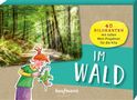Text: "40 Bildkarten mit tollen Mini-Projekten für die Kita", "Im Wald". Ein Kind mit Lupe und Pflanzen. Waldweg mit Sonnenlicht., Diverse