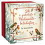 "24 zauberhafte Weihnachtsbotschaften. Ein Adventskalender." Illustration mit Rotkehlchen auf verschneiten Ästen., Buch